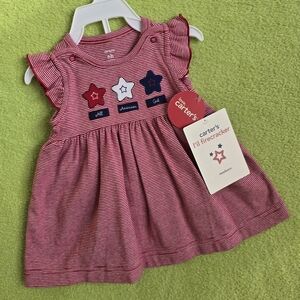 NWT NEWBORN Baby GIRL 2P DRESS Red White +Blue Striped ALL AMERICAN GIRL (Q1)